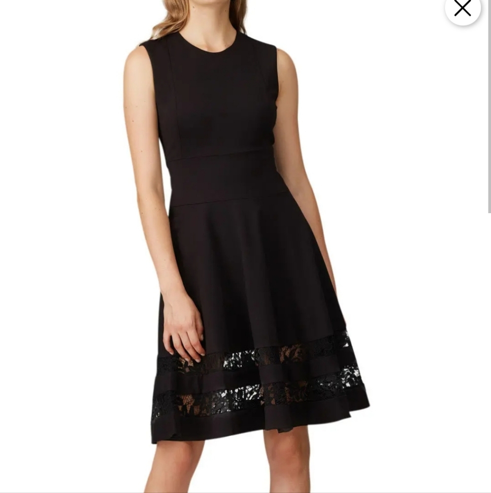 Jason Wu Midi Dress Size 8 Black Fit & Flare Lace Trim A-Line Cocktail